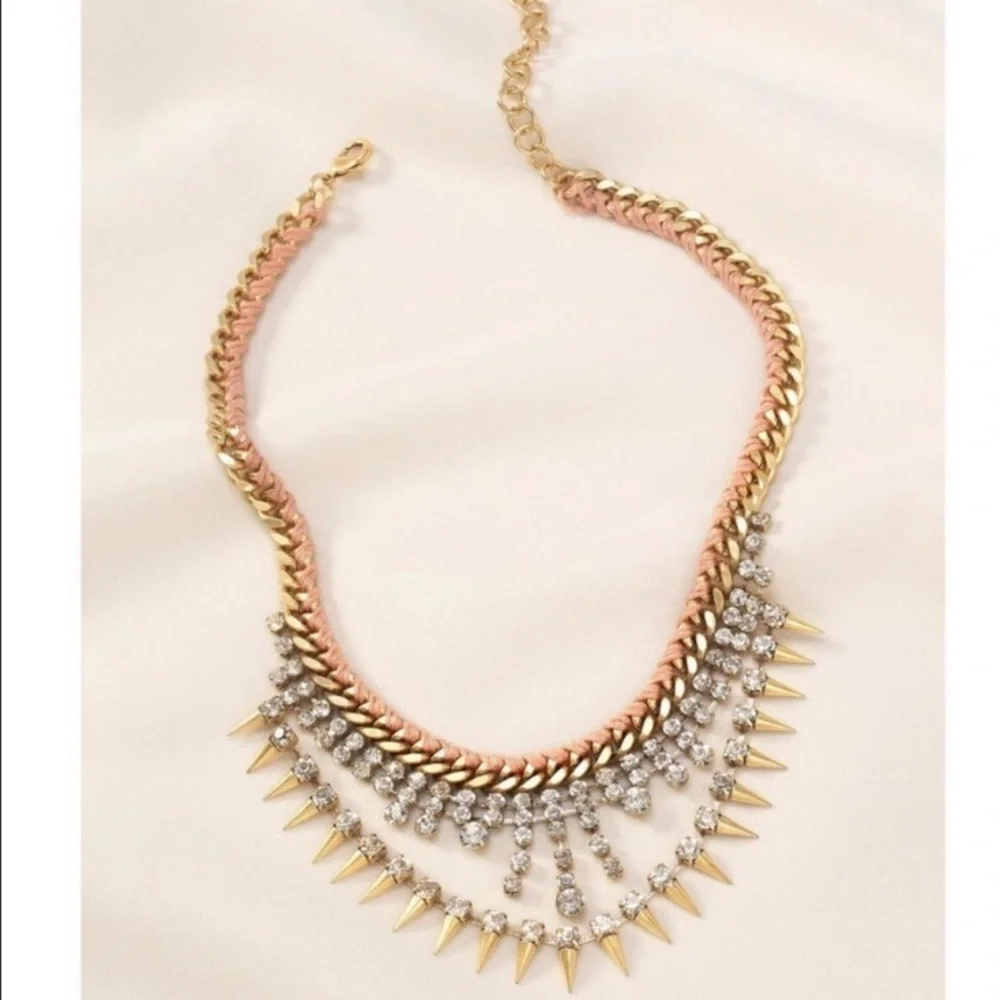 Stella & Dot | Vintage Gold Peach Rhinestone Spike Statement Necklace Re… - Picture 2 of 13